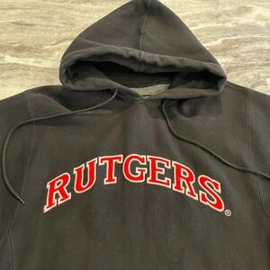 Rutgers University Hoodie Men's XS Black Red Logo Thick Fleece Pullover NCAA